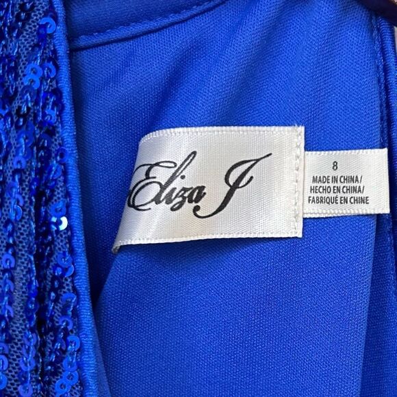 Eliza J Size 8 Blue Halter High Neck Sleeveless Sequin Blouson Dress Cocktail - Picture 6 of 6